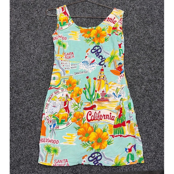 Jams World Dresses & Skirts - Jams World Dress Womens M Aqua California Souvenir Postcard Rayon Mini Shift